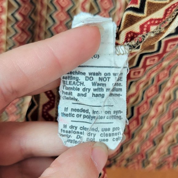 Vintage 70s Bold Zig Zag Print Ruffled High Neck Blouse - Picture 7 of 7